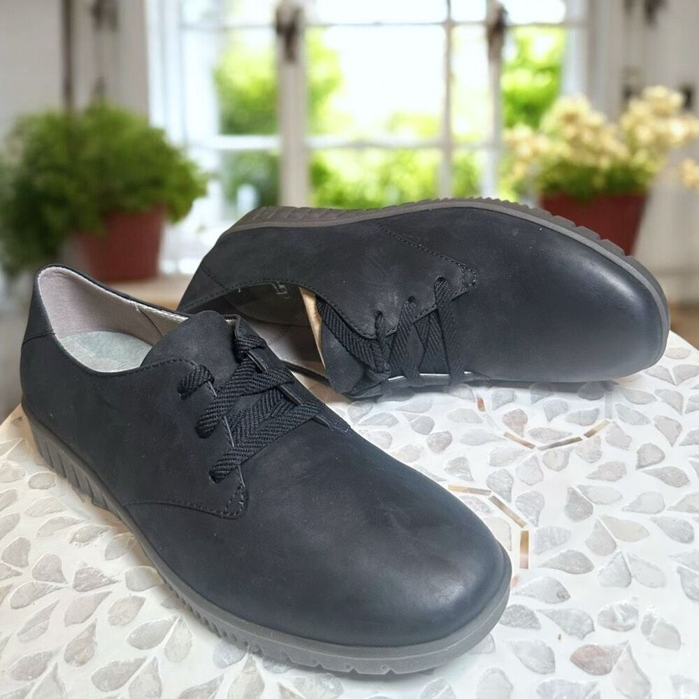 Dansko US 8.5-9 EU 39 Libbie Burnished Calf Leather Black Lace Up Shoes Loafers - Picture 9 of 13